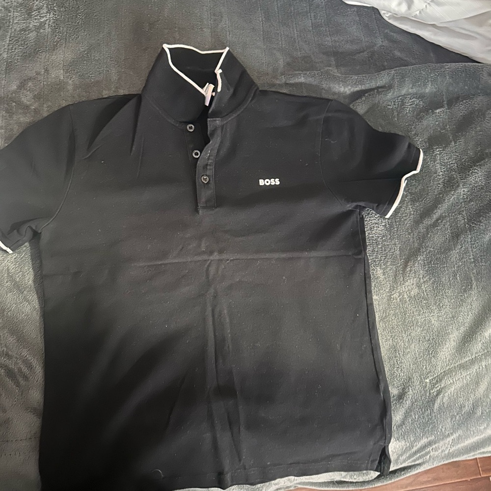 BOSS Black Polo with White Contrast Piping
